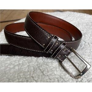 TORINO American Bison Brown Leather Belt Men Sz 44 Made in USA and Italy!~ EUC